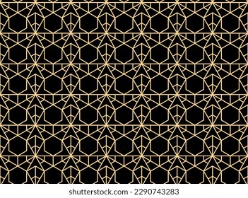 The geometric pattern with lines. Seamless vector background. Gold and black texture. Graphic modern pattern. Simple lattice graphic design