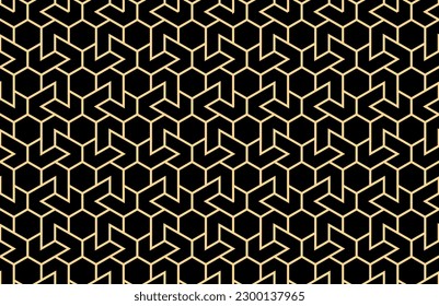 The geometric pattern with lines. Seamless vector background. Gold and black texture. Graphic modern pattern. Simple lattice graphic design