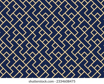 The geometric pattern with lines. Seamless vector background. Gold and dark blue texture. Graphic modern pattern. Simple lattice graphic design