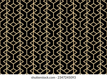 The geometric pattern with lines. Seamless vector background. Gold and black texture. Graphic modern pattern. Simple lattice graphic design