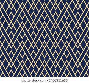 The geometric pattern with lines. Seamless vector background. Gold and dark blue texture. Graphic modern pattern. Simple lattice graphic design