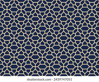 The geometric pattern with lines. Seamless vector background. Golden and dark blue texture. Graphic modern pattern. Simple lattice graphic design