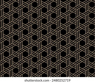 The geometric pattern with lines. Seamless vector background. Golden and black texture. Graphic modern pattern. Simple lattice graphic design