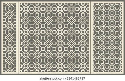 Geometrisches Muster der Linien der Form eines Quadrats. Laserschneiden von Dekorplatten. Vorlage zum Schneiden von Sperrholz, Holz, Papier, Pappe und Metall.