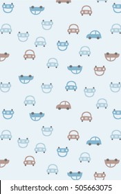 Geometric pattern with little car on the navy background. Vector illustration.