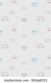 Geometric pattern with little car on the navy background. Vector illustration.