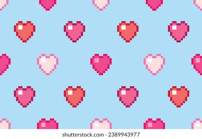 Geometric pattern with love hearts for Valentines Day. Seamless pixel textured pink white gingham check plaid illustration for gift paper, tablecloth, picnic blanket, other fashion fabric design.