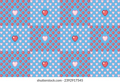 Patrón geométrico con corazones de amor para el Día de San Valentín. Ilustración transparente de gingham blanco rosa con textura de píxel sin brillo para papel de regalo, mantel, manta de picnic, otro diseño de tela de moda.