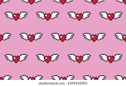 Geometric pattern with love hearts for Valentines Day. Seamless pixel textured pink white gingham check plaid illustration for gift paper, tablecloth, picnic blanket, other fashion fabric design.
