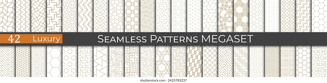 Geometric pattern luxury megaset. Collection of abstract vector seamless pattern. Golden deco art set.