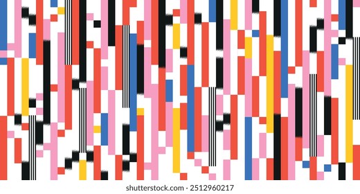 Patrón geométrico compuesto de cinco colores y Formas: rojo, azul, rosa, negro y blanco