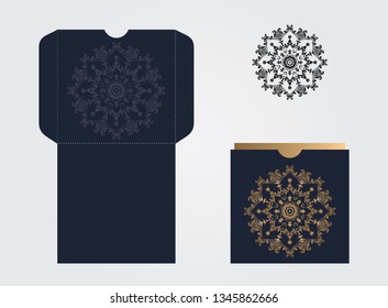 Geometric Pattern | Mandala Floral Design | Minimal dark Blue Color | Invitation Card Design  