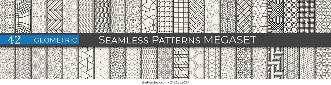 Geometric pattern megaset. Collecion of seamless abstract vector patterns. Set of minimal 90s art.