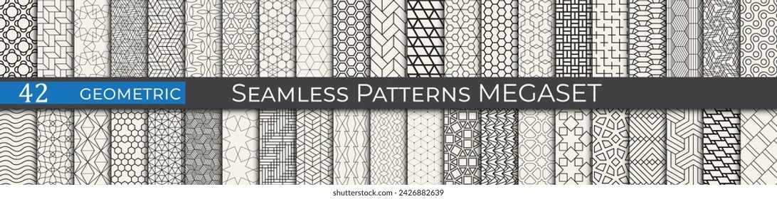 Geometric pattern megaset. Collecion of seamless abstract vector patterns. Set of minimal 90s art.