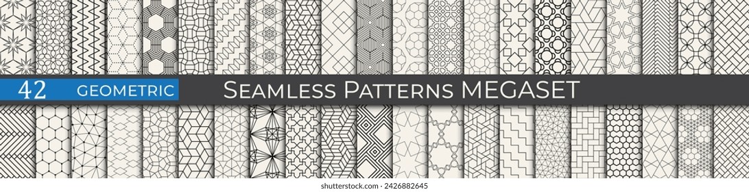 Geometric pattern megaset. Collecion of seamless abstract vector patterns. Set of minimal 90s art.