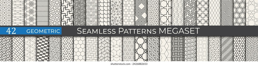 Geometric pattern megaset. Collecion of seamless abstract vector patterns. Set of minimal 90s art.