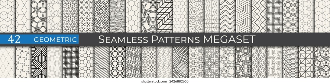 Geometric pattern megaset. Collecion of seamless abstract vector patterns. Set of minimal 90s art.