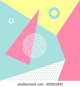 Geometric pattern in memphis 80s style. Vector illustration with different graphic element.