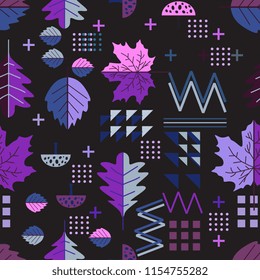 Geometric pattern of memphis autumn floral background