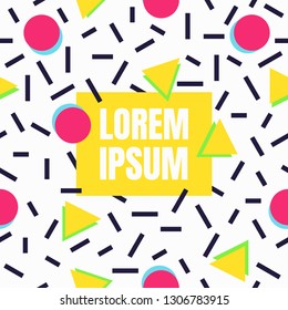 Geometric pattern memphis style pattern background with simple shapes square version flat style design vector illustration isolated on white background.