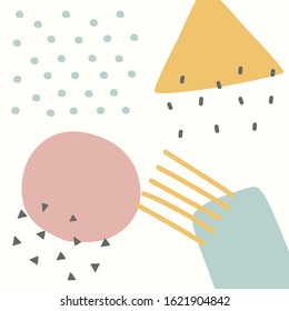 Geometric pattern. Memphis Style background with hand drawn abstract card, pastel colors. Minimal Vector illustration. 
