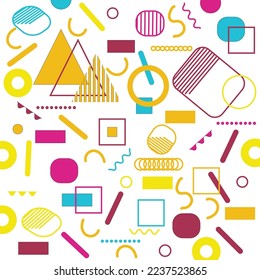 Geometric pattern memphis style background, shapes background.