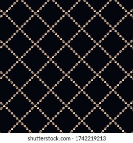Geometric pattern of metal chains on black background. For fabrics, paper, prints and design.
