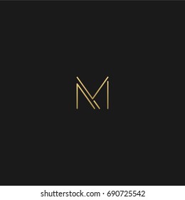 Geometric pattern Minimal and GOLDEN color MV letter icon based minimal logo