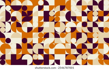 Geometric pattern with minimal shapes and artistic mosaic. Ideal for posters, backgrounds, or seamless textile designs with a trendy and modern feel.