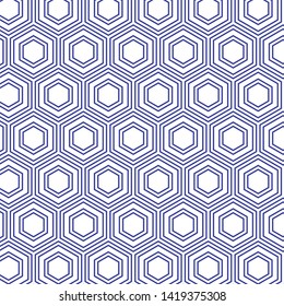 Geometric pattern. Minimal style sacred abstract background decoration. Illustration for fashion minimalistic design. Modern elegant endless wallpaper. Hexagon Vector. Blue Color.