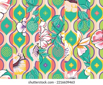 Geometric pattern mixed with floral details for decoration and textiles. perfect pattern for decoration and clothing fabrics