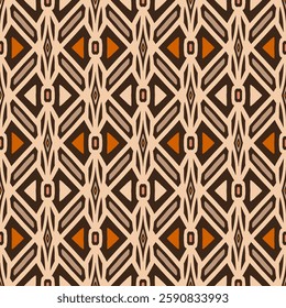 Geometric Pattern - Modern Tribal Design (Cream, Orange, Brown, Beige) - Repeating Vector Image; Easily Editable; Endless Design; Colorful lIlustration. Print for Gift Paper, Packaging, etc.