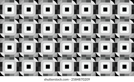 Geometric pattern in a monochromatic gray palette. The most prominent element is a square shape containing a smaller square placed in the center.