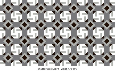 Geometric pattern with a monochromatic gray palette and subtle texture. Small diamond shapes strategically placed add a subtle yet distinct detail to the pattern