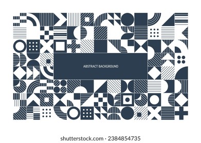 Geometric Pattern. Monochrome Abstract Shape Background. Graphic Design Elements Set. Bold, High Contrast Modern Art. Corporate Poster, Wallpaper. Triangle, Square, Circle Forms. Module Grid Construct