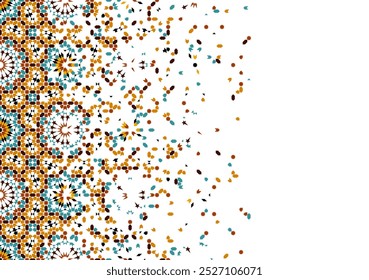 Geometric pattern in Moroccan style zellij. Disintegration effect. Islamic Mosaic Design. 