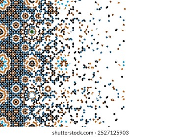 Geometric pattern in Moroccan style zellij. Disintegration effect. Islamic Mosaic Design. 