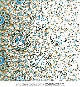 Geometric pattern in Moroccan style zellij. Disintegration effect. Islamic Mosaic Design. 