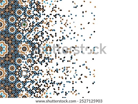 Geometric pattern in Moroccan style zellij. Disintegration effect. Islamic Mosaic Design. 
