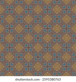 Geometric Pattern - Mosaic Angels and Leaves (Beige, Mocha, Mustard, Teal) - Repeating Vector Image; Easily Editable; Endless Design; Colorful lIlustration. Print for Gift Paper, Packaging, etc.
