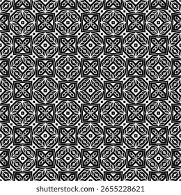 Geometric Pattern - Mosaic (Black, White) - Repeating Vector Image; Easily Editable; Endless Design; Colorful lIlustration. Print for Gift Paper, Packaging, etc.