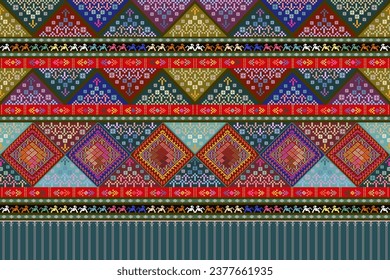 Geometric pattern with multicolor ,Teen jok pattern,unique design,oriental tradition stye ,weaving culture ,ethnic pattern ,design for costume clothing ,printing,wrapping,crafting