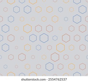 Geometric pattern. Multicolored geometric elements of varied size. Stacked hexagons mosaic pattern. Hexagonal cells. Tileable design. Seamless vector illustration.