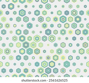 Geometric pattern. Multicolored geometric elements of varied size. Bold stacked rounded hexagons mosaic cells. Hexagon pattern. Tileable design. Seamless vector illustration.