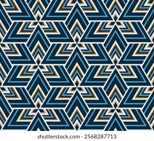 Geometric Pattern - Multiple Triangles (Navy, Blue, Copper, Cream, Beige) - Repeating Vector Image; Easily Editable; Endless Design; Colorful lIlustration. Print for Gift Paper, Packaging, etc.