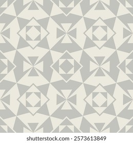 Geometric pattern with a muted, monochromatic color palette. The design incorporates diamonds, squares, and angular shapes. Suitable for textiles and wallpapers.