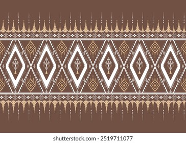 Geometric pattern, Native American tribal fabric, tile, rug, vector, illustration design, on brown background.