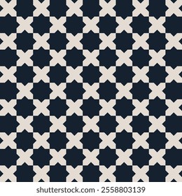 Geometric pattern in navy blue and cream color inspired by the Midcentury modern design style. Graphical illustration for a unique wall decor, textiles and interior design.