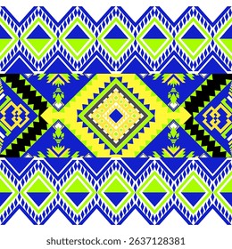 geometric pattern Neon blue. Native American tribal fabric, design vector for woven textile printing, tile, motifs, carpet, cards, picture books, ethnic boho indian texture ornament seamless pattern
