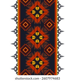 Geometric pattern on black background in shades of orange, brown and yellow. Seamless native american pattern. Ethnic motif. Suitable for textile, rugs, fabric, tiles. Vector illustration design.